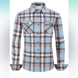 Men’s Plaid Flannel Shirts-Long Sleeve Casual Button Down Slim Fit 2X Blue Gray